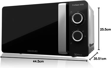 Мікрохвильова піч Cecotec ProClean 3050, 20 л, Ready2Clean, 700 Вт, 6 режимів, таймер 30 хв, розморожування, чорна-срібляста