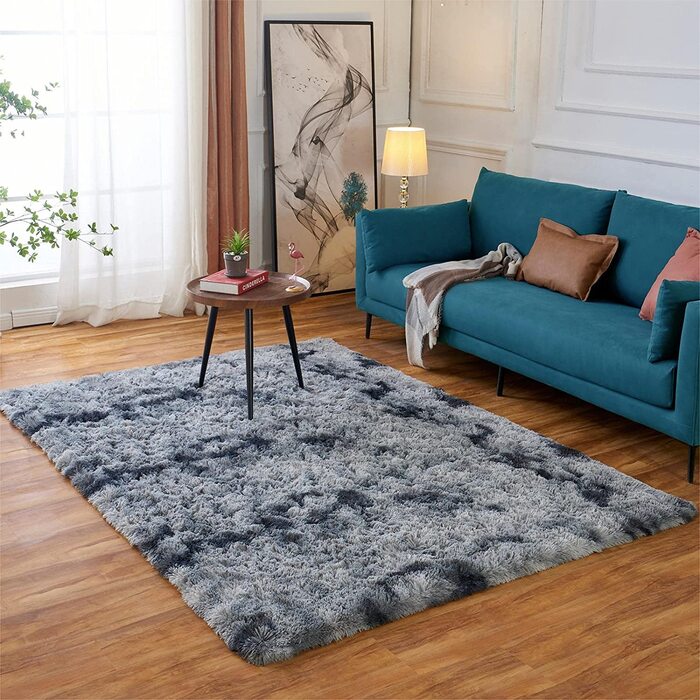 М'який пухнастий нековзний килим Evitany для спальні, ворсистий волохатий килим з високим ворсом для вітальні, довгий ворс (80 х 120 см, темно-сірий)