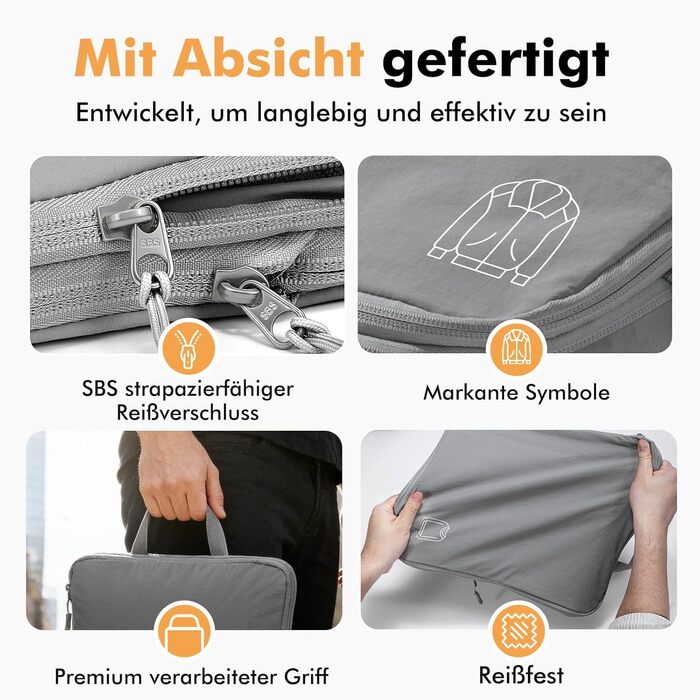 Набір компресійних органайзерів для валізи та рюкзака з нейлону, дорожні сумки-пакувальники для одягу, сірі, 5 предметів