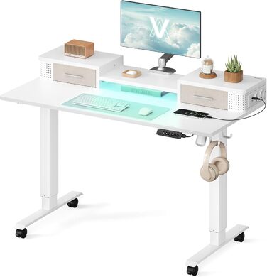 Електричний регульований стіл VASAGLE 120x60 см, білий, з підставкою для монітора, USB-роз'ємами, пам'яттю висоти