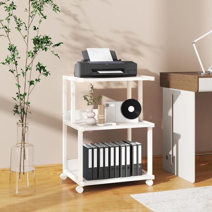 Стійка для принтера IBUYKE з полицею, 3-рівнева, на колесах, для офісу та дому, мобільна, для термопреса, мікрохвильової печі та міні-холодильника TPS001H (Weiß)