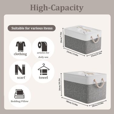 OUTBROS Коробки для зберігання (3 шт.) 33x23x20 см, тканинні, з шнурком та ручкою, складні, сірий/білий