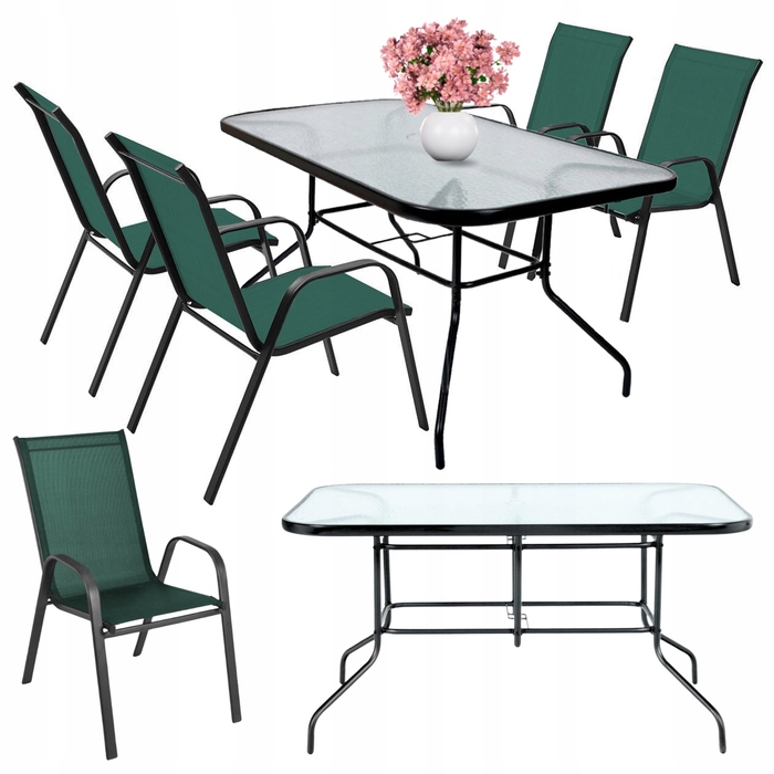 Комплект садових меблів: великий стіл (140x80) та 4 металеві стільці