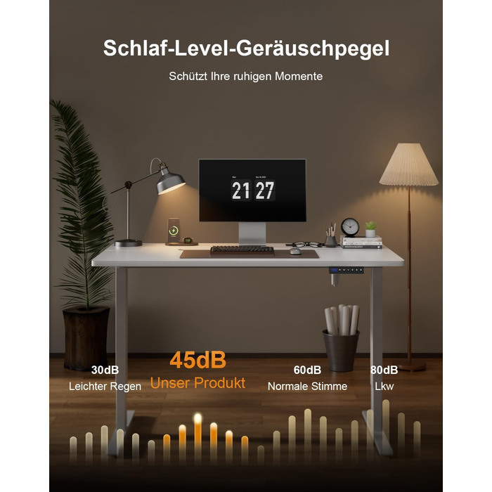 Регульований стіл з USB-зарядкою та розеткою, 100 × 60 см. Електричний стіл, регульований комп'ютерний стіл з 3-функціональною пам'яттю, білий. 100 x 60 см