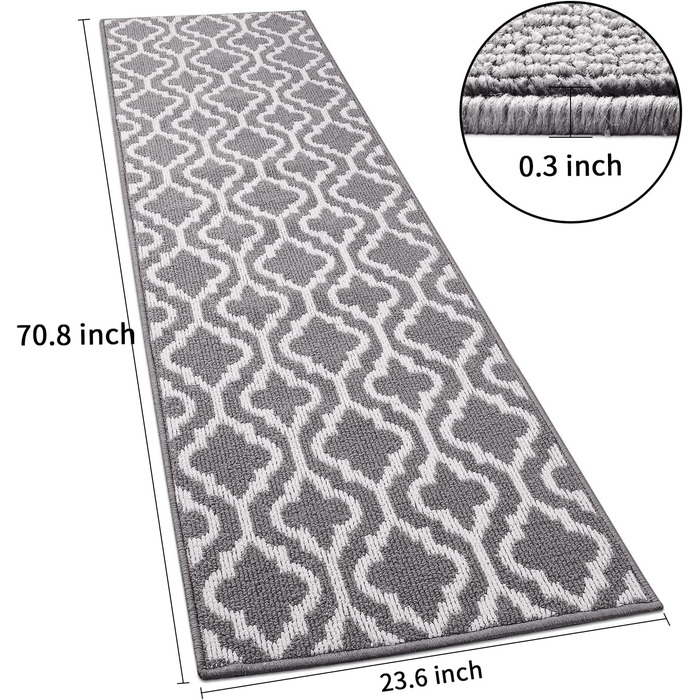 Килимок для уловлювання бруду SHACO 80x120 см, нековзний дверний килимок, що миється дверний килимок, внутрішній вхідний килимок, зовнішній килимок, відмінно підходить для вхідних дверей, передпокою, вітальні (60 x 180 см, сірий)