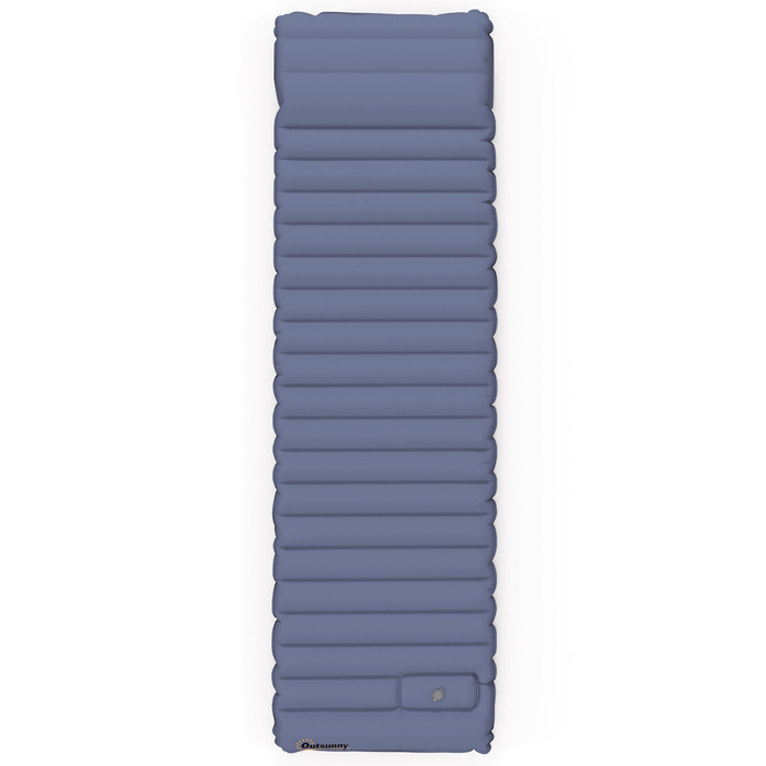 Водовідштовхувальний повітряний матрац Outsunny Camping Sleeping Mattress з сумкою для перенесення ножного насоса синій до 80 кг для активного відпочинку