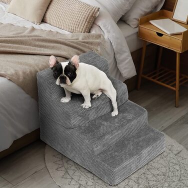 Багатофункціональні сходи для собак KASSELY, знімні сходи для домашніх тварин 4-ступінчаста високоякісна сходи для собак з піни з ефектом пам'яті зі знімним покриттям, що миється, міцні ступені з фланелі 4-ступінчаста (Висота 47 см)