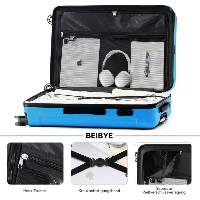 Набір валіз Beibye з жорстким корпусом (55/66/76 см) з кодовим замком та 4 колесами