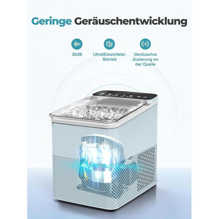 Льодогенератор Fohere портативний самоочисний 14 кг/24год, 2 розміри льоду, блакитний для дому, бару, офісу, кемпінгу зі шкребком та кошиком