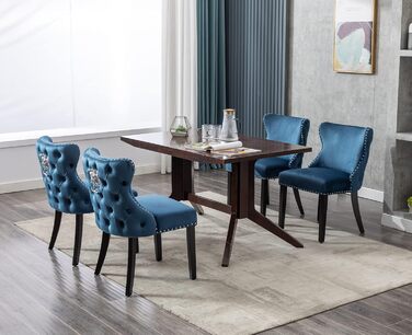 Крісла для їдальні з велюру, комплект 4 шт. - м'які крісла без підлокітників для кухні та вітальні, блакитні