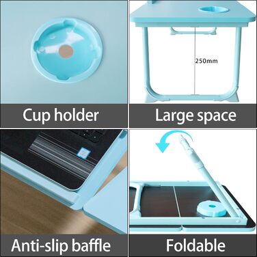 Стіл для ноутбука на ліжко з регульованими ніжками та тримачем для чашки, підставка для читання, стіл для сніданку на диван, ліжко, терасу, балкон (Білий, Синій)