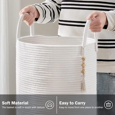 Кошик для білизни YOUDENOVA плетіний, 58L, ручний, з бавовни (білий)