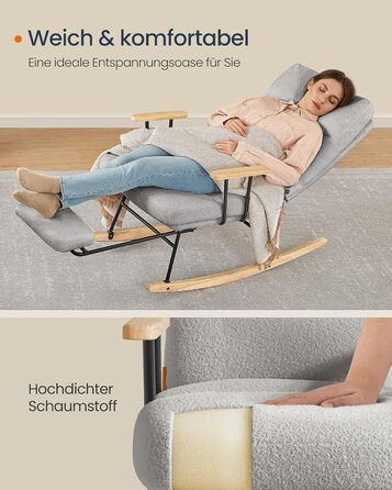 Крісло-гойдалка SONGMICS HOME з дерева каучука, з флісовою оббивкою, регульована спинка, до 160 кг, сірий (LYY016LJ01)