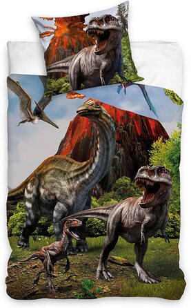 Сімейний комплект постільної білизни з динозавром 135x200 см Подушка 80x80 см * Тиранозавр * постільна білизна з динозавром з 100 бавовни лінон * із застібкою-блискавкою поворотний мотив