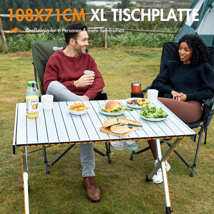 Складаний кемпінговий стіл PORTAL з регулюванням висоти, алюмінієвий, 108 x 71 см, легкий стіл для пікніка, саду та подорожей (Сріблястий)