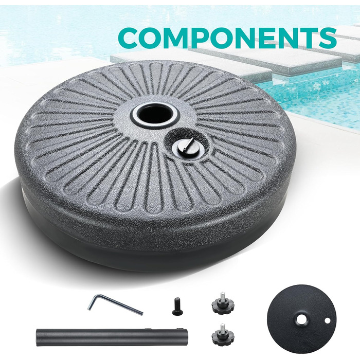 Міцний парасолькотримач InfiniPower 50 л для вулиці: газон, тераса, басейн (чорний)