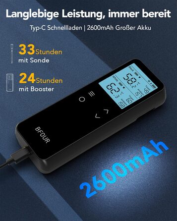 Бездротовий термометр для м'яса BFOUR BF-80 з Bluetooth та Wi-Fi, 2 зонди, 6 сенсорів, IP67 водонепроникний, сенсорне управління, APP-керування, термометр для приготування BBQ, духовки та гриля