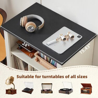 Стійка для програвача LELELINKY: полиця для 200 платівок, дерев'яний стіл для вітальні, спальні, офісу, білий