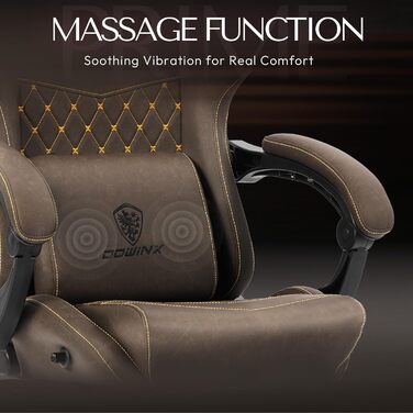 Ігровий крісло Dowinx з регульованою підніжкою, масажером попереку та офісним комфортом, до 200 кг, нахил спинки 165°, коричневий