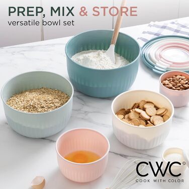 Набір мисок COOK WITH COLOR 12 шт. з кришкою, блакитно-зелений, глибокі, з можливістю складання, пластик