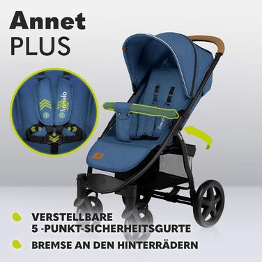 Дитяча коляска Lionelo Annet Plus - компактна, з функцією опускання спинки, блакитна