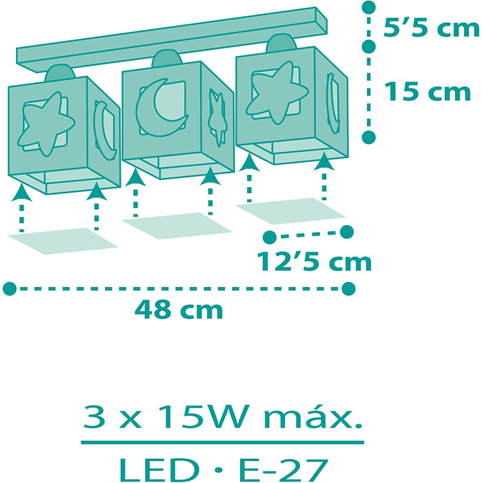 Дитяча лампа Dalber стельовий Світильник, стельовий світильник для дитячої кімнати 3 лампи місяць і зірки Місячне світло троянда (зелений)