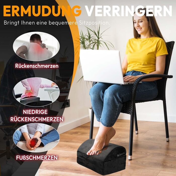 Підставка для ніг під стіл Dowinx, регульована висота, знімний чохол, зручна підставка для офісу, авто, дому (3 шари, чорний)