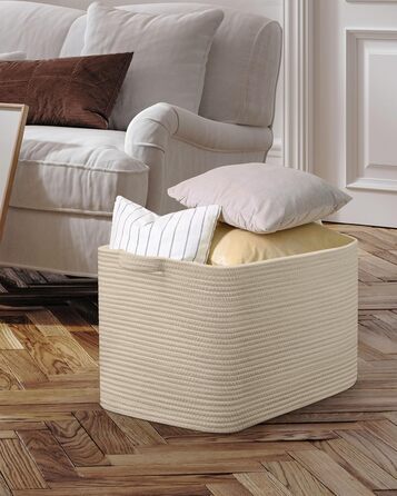 Складаний кошик для білизни, 63L, з бавовни, плетений, з ручкою, 2 шт. (білий та коричневий)