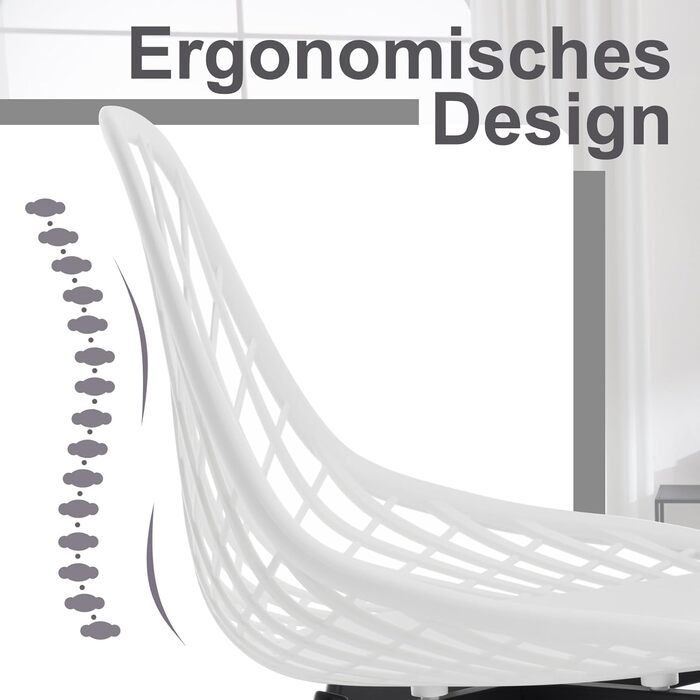 Набір обідніх стільців 4 шт., кухонний стілець з перфорованою спинкою, стілець для вітальні з металевими ніжками, пластиковий стілець для кухні, вітальні, балкону, скандинавський, білий, K0018EZS-4