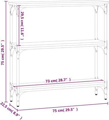 Консольний стіл FENLAX 100x22.5x75 см, вузький, з полицями, копчений дуб, матеріал на основі дерева та метал