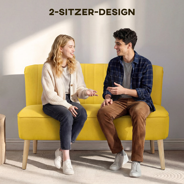 Диван на дво місця, м'яке оббиття, легкий у догляді матеріал, витримує до 220 кг, розміри 117 x 56,5 x 77 см, колір жовтий.