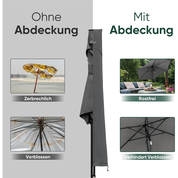 Захисний чохол для парасольки від сонця, 260x65 см, сірий
