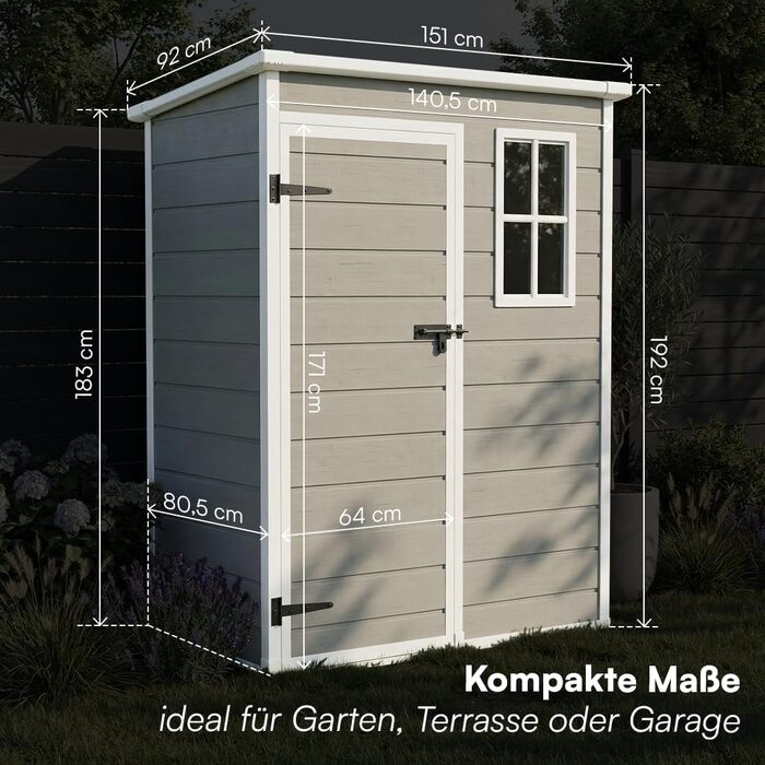 Сарай садовий Steelsøn Novara з вікном та похилим дахом 192x92x151 см - пластиковий, сірий, вологостійкий