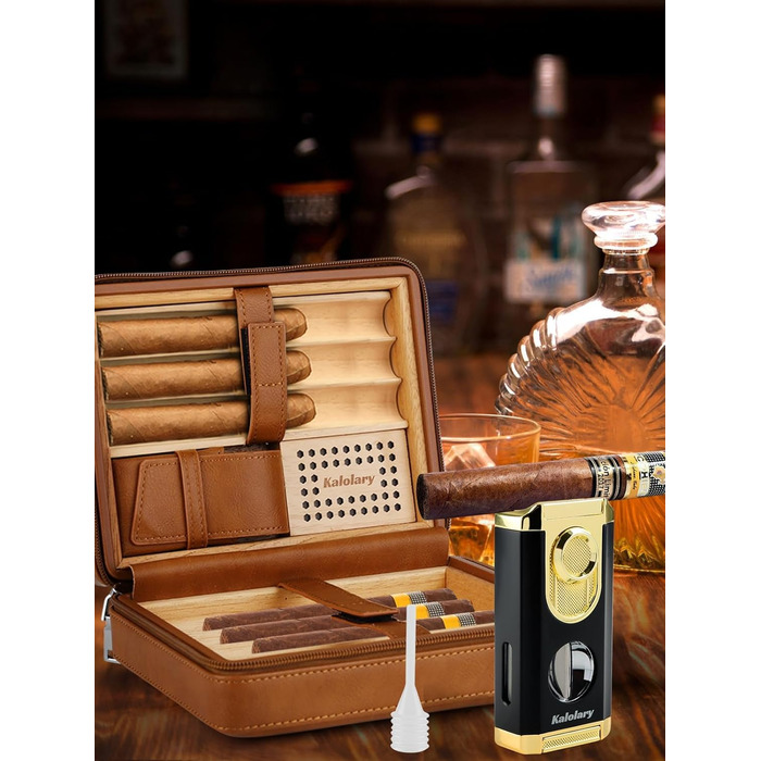 Вишуканий вологомір для сигар Kalolary з різаком, портативний, з кедровою обшивкою, вміщує до 8 сигар, чудовий подарунок для чоловіків (колір: коричневий)