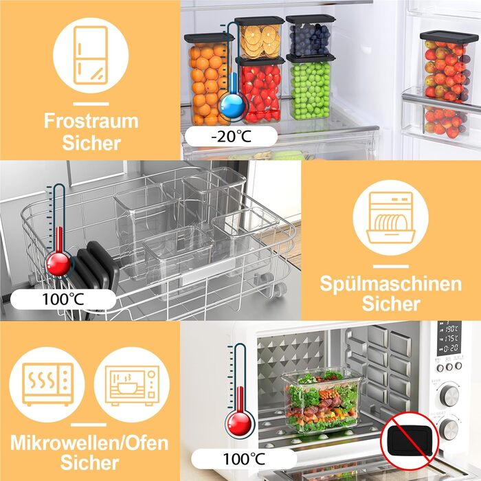 Герметичні контейнери для зберігання продуктів з кришкою, набір 6 шт (1.8л, чорний)