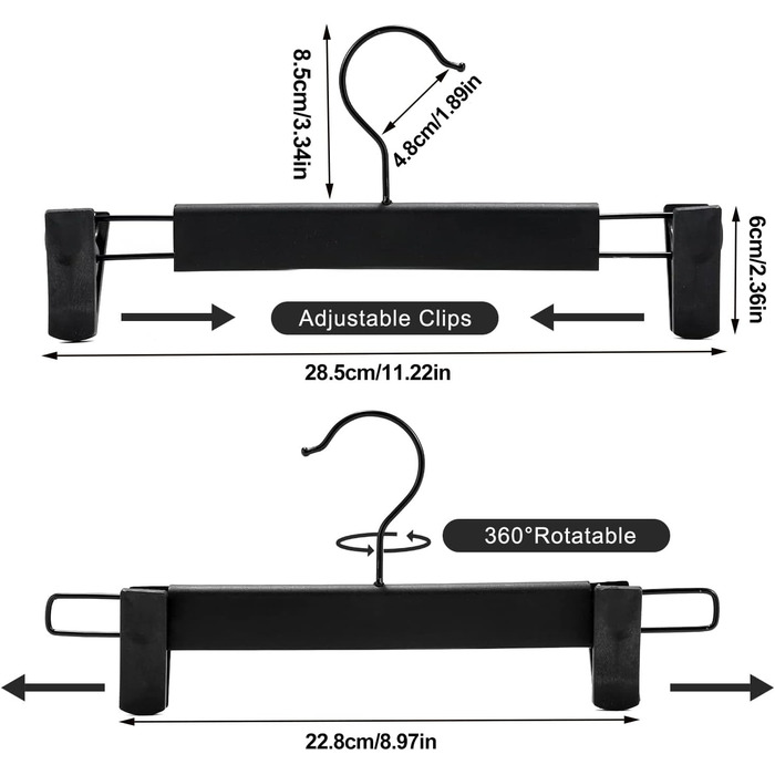 Вішалки для штанів, 20 шт. , компактні тримачі для спідниць з поворотними гачками на 360 і регульованими затискачами, чорні