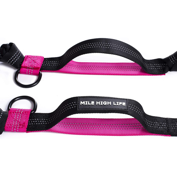 Висувний повідець для собак без рук, регульований світловідбиваючий банджі з подвійними ручками для бігу (яскраво-рожевий)