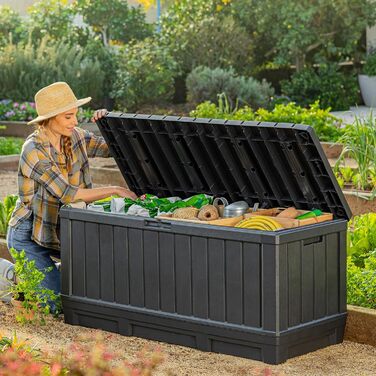 Садова скриня-лавка Koll Living Kentwood 350л антрацит: водонепроникна, для зберігання подушок, садового інвентарю та іграшок