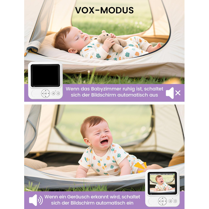 Радіоняня з камерою OBVHNUA 720P IPS: відеоняня без Wi-Fi, акумулятор 2000mAh, нічна зйомка, датчик температури, двосторонній зв'язок, колискові, режим VOX, екран 2.8