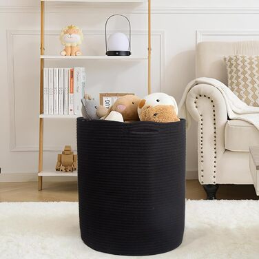 Кошик для білизни 32L з бавовни з ручками, плетений кошик для зберігання, коричневий (чорний)