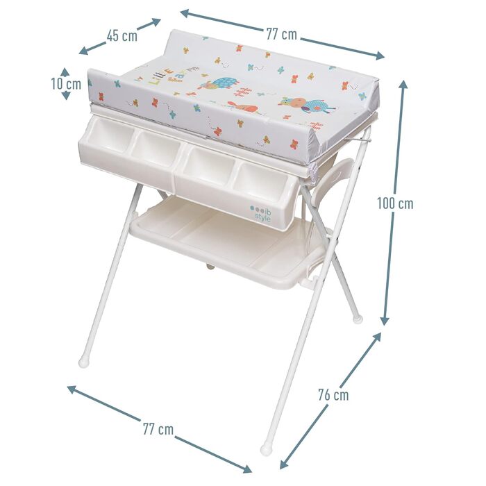 ib style® KOA: Комод для переодягання з ванною | Мобільна комбінація | Складана | З великою пелюшкою | Для дітей | MY LITTLE FARM GRAY