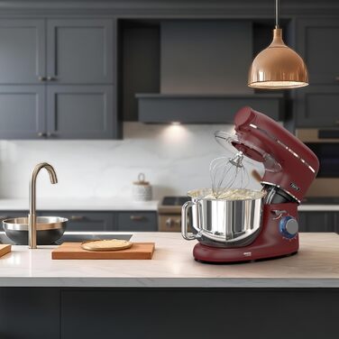 Кухонна машина з тістомісом та машиною для пасти – 2000W, з нержавіючою чашею 6.2L (червона)