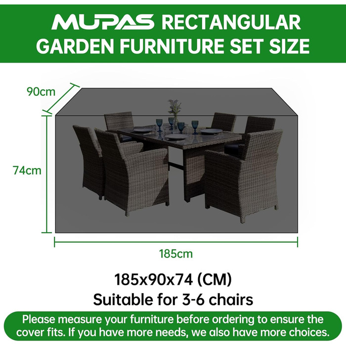 Водонепроникний чохол для садово-патіо меблів 420D Oxford, 185x90x74 см, чорний