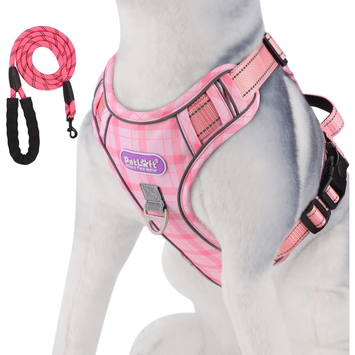 Шлейка для великих собак PETLOFT, Не тягнеться, не душить, регулюється, кільця з нержавіючої сталі (рожевий, S)