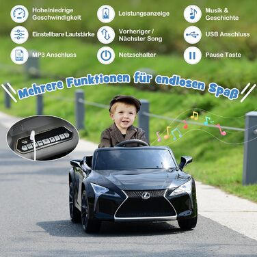 Дитячий електромобіль Lexus COSTWAY 12V з пультом, LED, музикою, USB, чорний