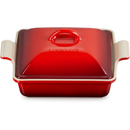 Каструля Le Creuset Heritage з кришкою, квадратна, 22.9 см, біла (колір вишня)