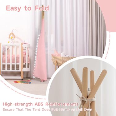 Дитяче намет Tipi з м'якою матрацом, бавовна, канвас. Намет Tipi для дітей з гірляндами, сумкою, прапором (білий, рожевий)