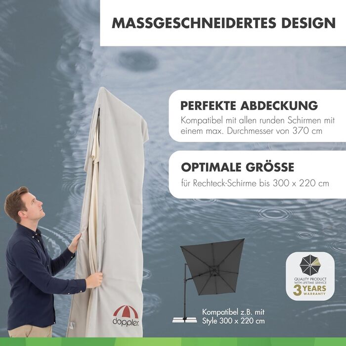 Чохол для садового парасоля Doppler Jack для центрального кріплення | Захисний чохол для парасоля з максимальним діаметром | Стійкий до погодних умов, з блискавкою та ручкою (L)