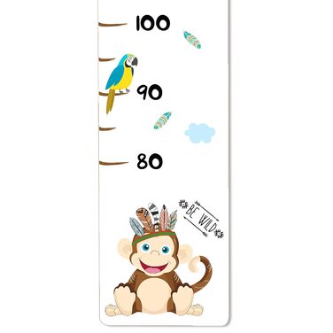 Дитяча дерев'яна вимірювальна палиця Holzura, вимірювальна палиця з іменем для дитячої кімнати, подарунок на день народження для хлопчика та дівчинки, дитяча вимірювальна палиця для вимірювання зросту (мавпа BE WILD, дерево з білим покриттям)
