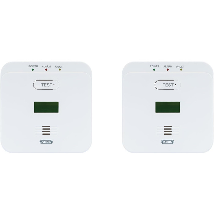 Детектор чадного газу ABUS COWM370 - датчик CO з 7-річним сенсором, гучний сигнал 85 дБ; кнопка перевірки та 3 роки терміну служби батареї - білий, 1 шт. (набір 2 шт., з дисплеєм)